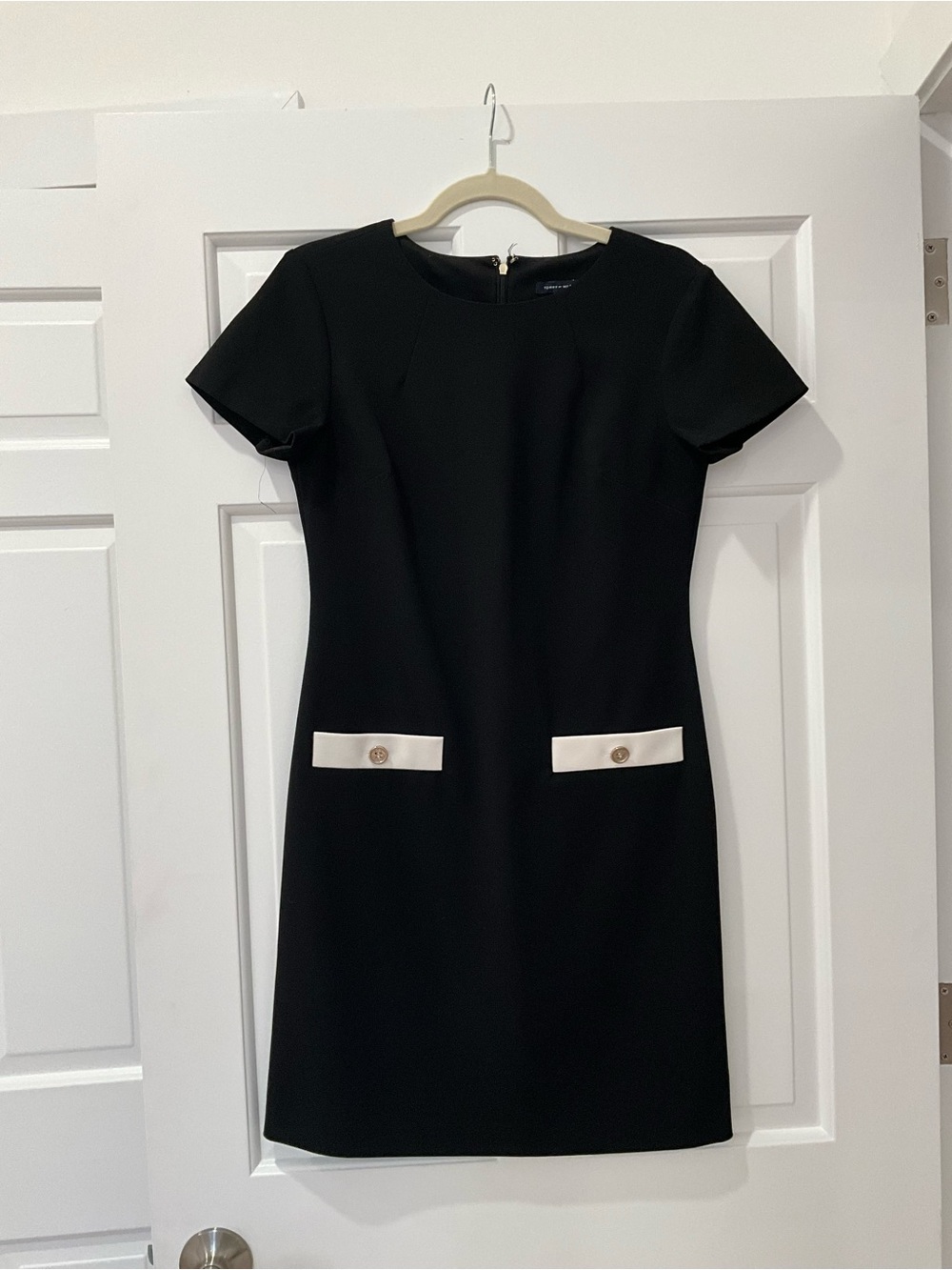 Tommy Hilfiger Black Mini Shift Dress with Cream Pocket Trim